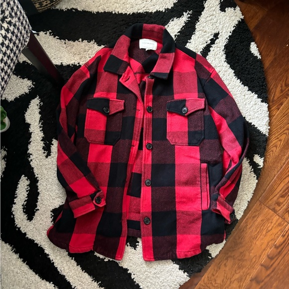 Lucky Brand Red/Black Plaid Shacket Medium - Picture 4 of 7